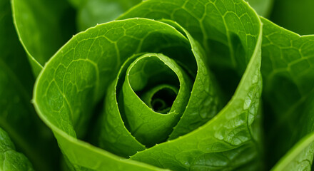 Crisp lettuce leaves with visible veins, macro shot showing texture