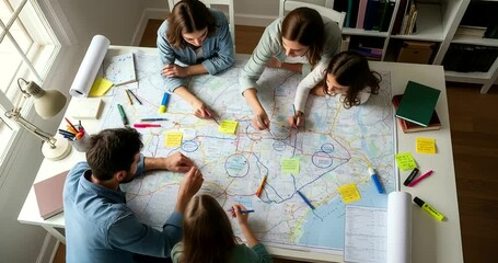 Family Planning a Road Trip Adventure Together with a Map on the Table