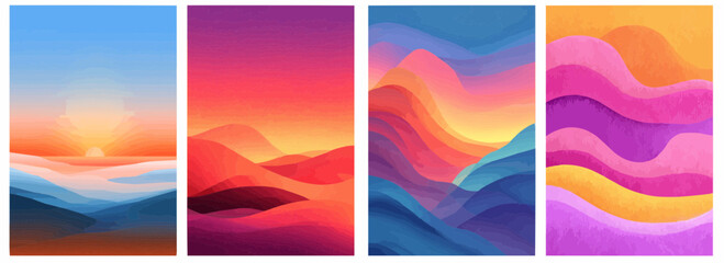Vector pattern set of faded sunset gradient with smooth shapes background