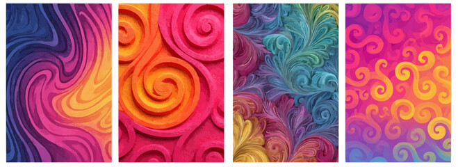Vector pattern set of gradient swirls in fruity shades background