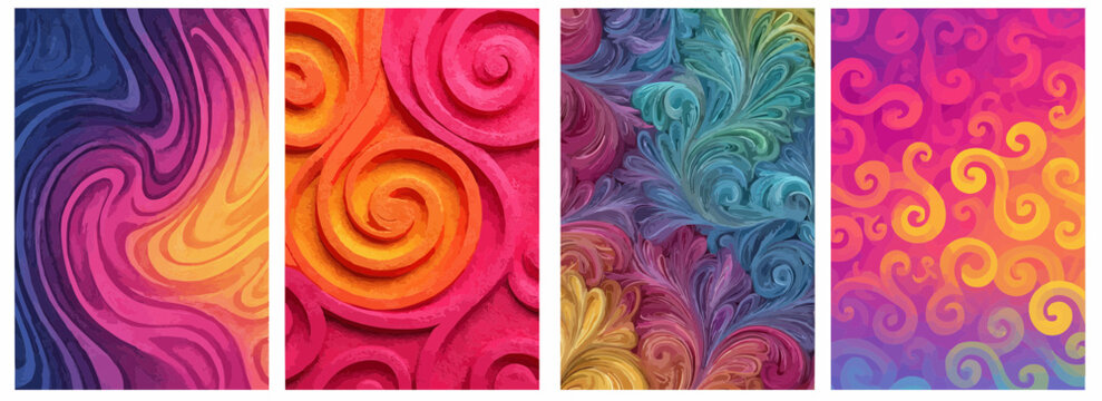 Vector pattern set of gradient swirls in fruity shades background