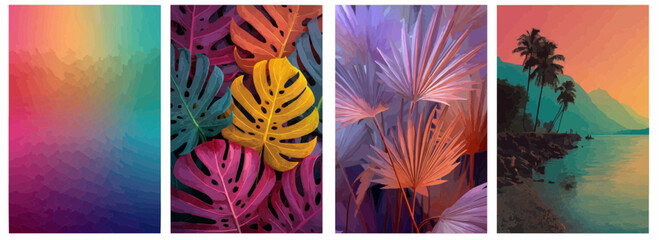Vector pattern set of smooth gradients with tropical color mix background