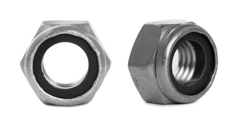 Two metal lock nuts isolated on white