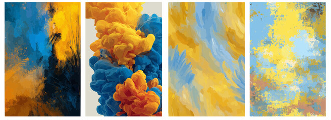 Vector pattern set of warm yellow and blue abstract blend background