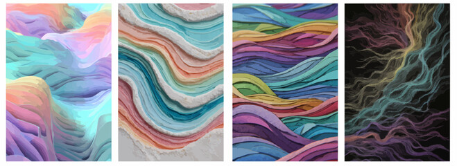 Vector pattern set of wavy pastel lines like sea currents background