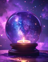 Mystical glass orb with candle