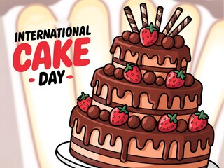 Celebrate international cake day with a delicious multi tiered chocolate cake decorated with strawberries and chocolate sticks