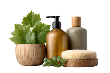 Organic products presented in a natural, simple style, emphasizing environmental friendliness. on a white background