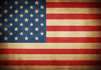 Vintage American Flag with Weathered Texture, Veterans Day Tribute to National Pride and History
