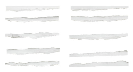 Torn paper edges textures background set, isolated on white surface plain abstract