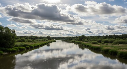 River landscape under cloudy sky
