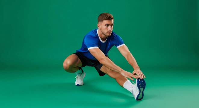 Sporty man stretching on green screen. A young athlete doing warm-up exercise. Chromakey effect for fitness or health commercial. - Powered by Adobe