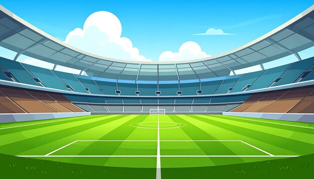 A large, empty soccer stadium under a clear blue sky - Powered by Adobe