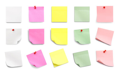 Colorful paper notes isolated on white, set