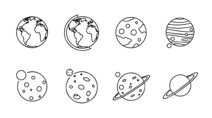 Hand drawn sketch icons of planets earth moon saturn jupiter celestial bodies cosmic objects vector © MstMili