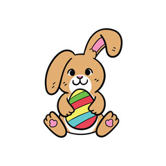 Adorable Bunny Holding Easter Egg Holiday Vector