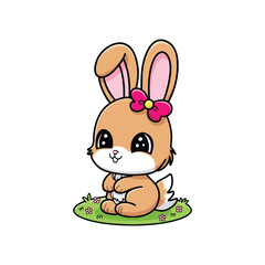 Cute Rabbit with Flower on Head Easter Vector