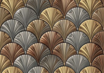 Metallic scalloped pattern with vintage art deco styling and rich textures