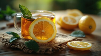 Tea Bag and Lemon, Refreshing Beverage and Citrus.