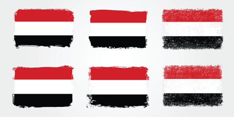 Yemen Flag Set in Grunge and Brush Paint Styles