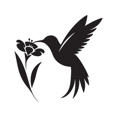 hummingbird sipping from flower vector silhouette clip art logo design illustration