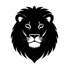 Obraz premium Simple Black Silhouette Icon of Lion Face – Minimal Vector Design on White Background