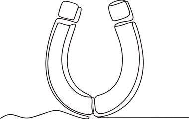 continuous one line drawing of horseshoe magnet in simple cartoon black and white style isolated on white background