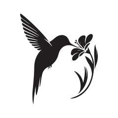 hummingbird sipping from flower vector silhouette clip art logo design illustration