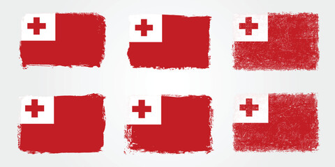 Grunge Style Artistic Set of Tonga Flags with Bold Brush Effects