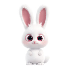 Obraz premium Adorable fluffy white bunny with cute expression and big eyes