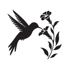 hummingbird sipping from flower vector silhouette clip art logo design illustration