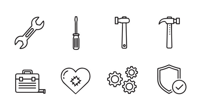 Set of hand drawn repair maintenance and security icons for diy and professional projects vector