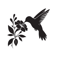 hummingbird sipping from flower vector silhouette clip art logo design illustration
