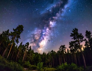 Night sky over a dark forest