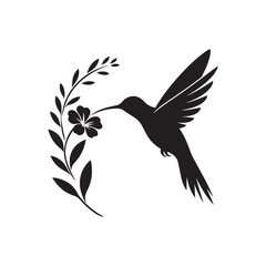 hummingbird sipping from flower vector silhouette clip art logo design illustration