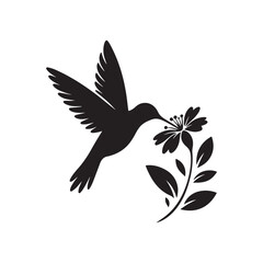 hummingbird sipping from flower vector silhouette clip art logo design illustration