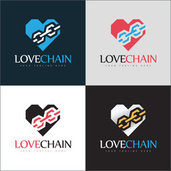 Love chain geometric heart logo set template design