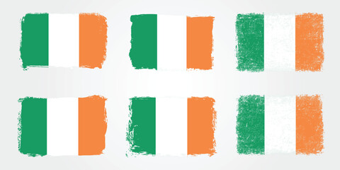 Grunge brush variations of the Ireland green white orange flag