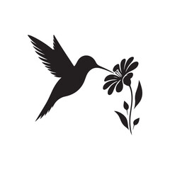 hummingbird sipping from flower vector silhouette clip art logo design illustration
