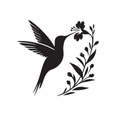 hummingbird sipping from flower vector silhouette clip art logo design illustration
