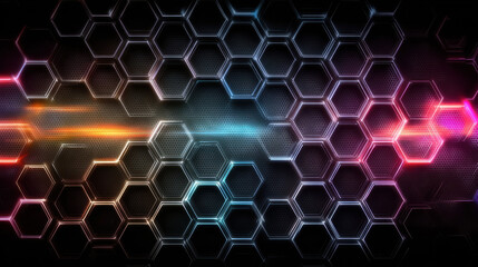 Geometric Nexus: Abstract representation of interconnected hexagons, illuminated with vibrant colors creating a captivating visual experience.