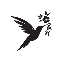 hummingbird sipping from flower vector silhouette clip art logo design illustration
