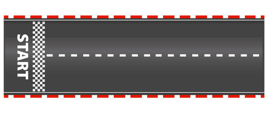 Obraz premium Race road Start top view asphalt track, sport speedway racetrack, competition roadway. border red and white.