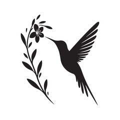 hummingbird sipping from flower vector silhouette clip art logo design illustration