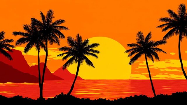 Sunset tropical landscape silhouette