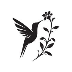 hummingbird sipping from flower vector silhouette clip art logo design illustration