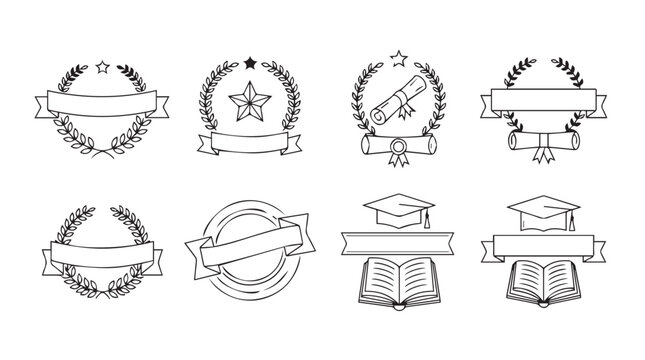 Collection of circular emblems with ribbons and laurel wreaths for certificates and awards vector