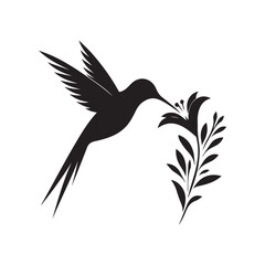 hummingbird sipping from flower vector silhouette clip art logo design illustration