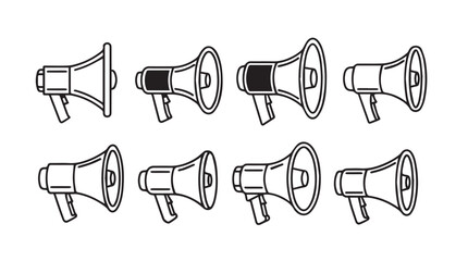 Collection of hand drawn megaphone icons representing announcements news and social media communication vector