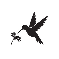 hummingbird sipping from flower vector silhouette clip art logo design illustration